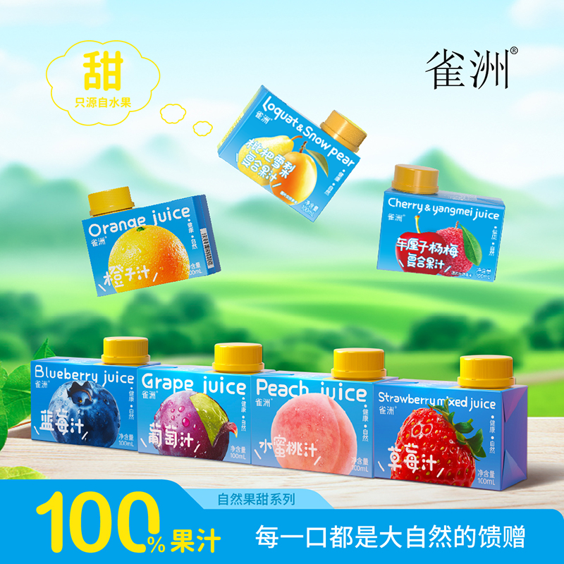 雀洲100ml便携小包装果汁0蔗糖儿童饮料无添加剂小盒装葡萄汁