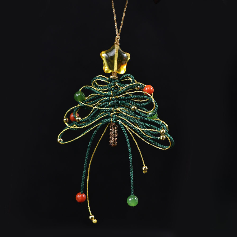 和田玉圣诞树吊坠手工编绳南红蜜蜡星星设计款