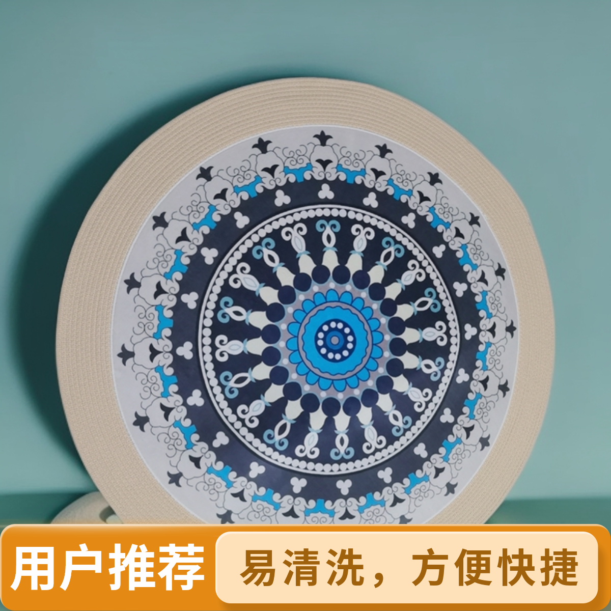 圆形天鹅绒编织地毯客厅吊篮摇椅下铺复古地垫手工卧室书房欧式