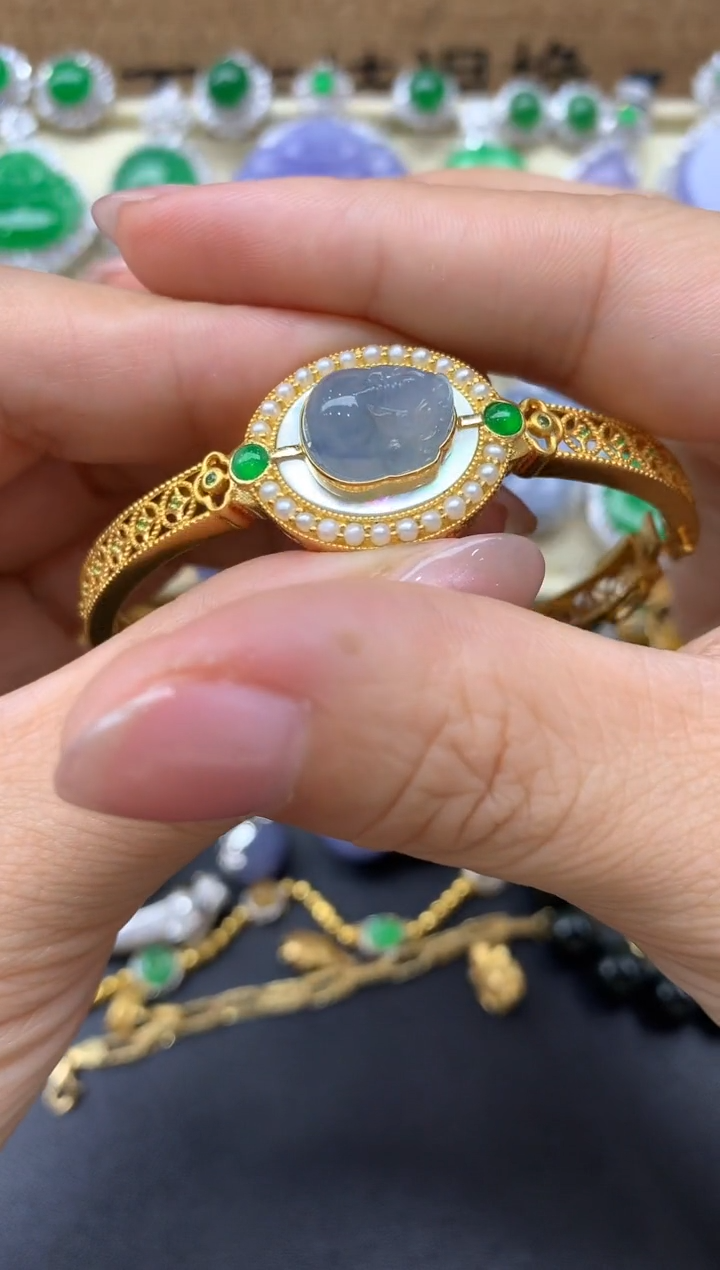 【闪购商品】翡翠手镯18K金镶嵌152-中国好珍宝