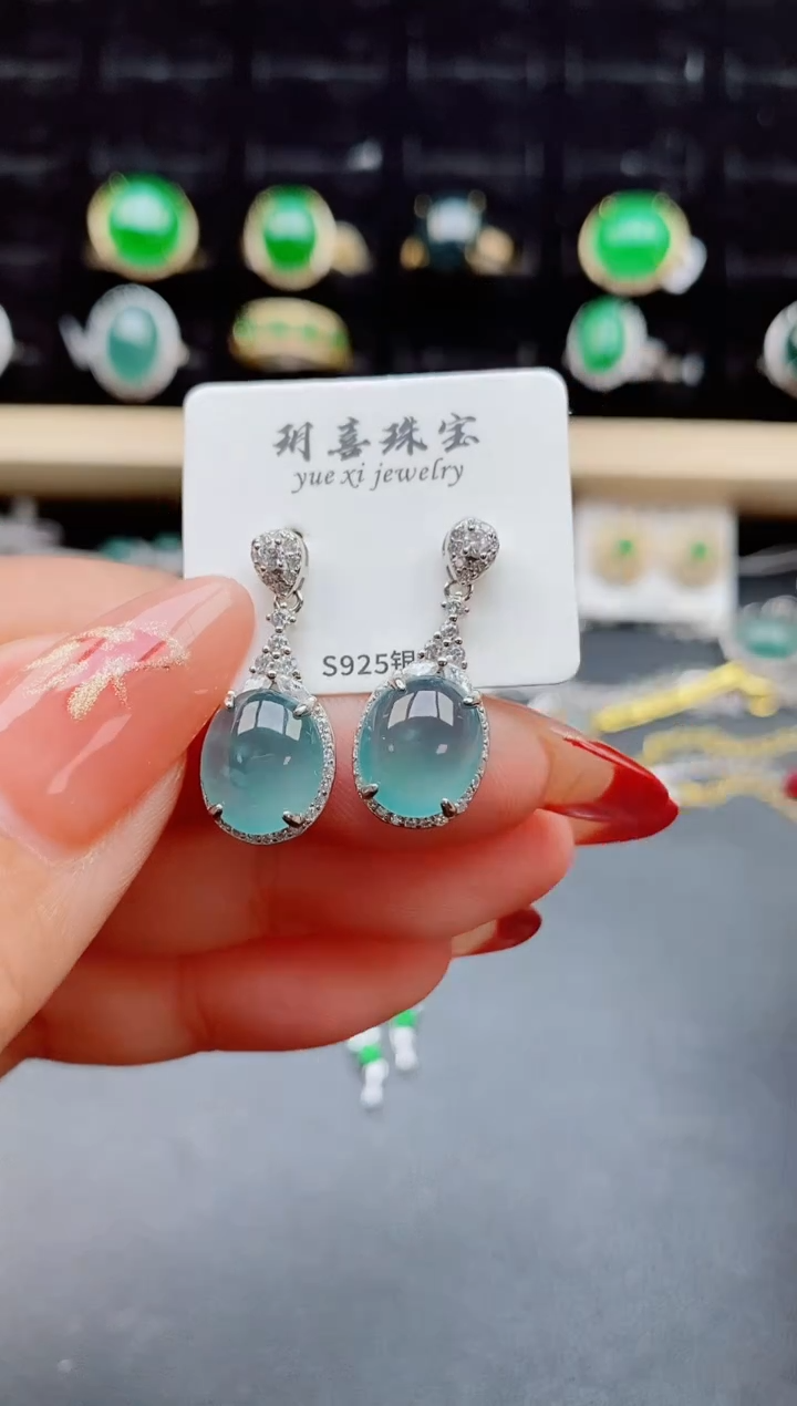 【闪购商品】翡翠耳饰银S925镶嵌5800