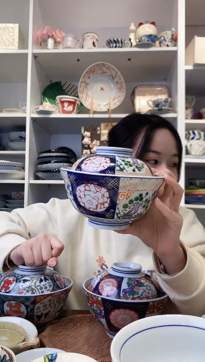 陶瓷库山窑乔松之寿盖碗15.5cm