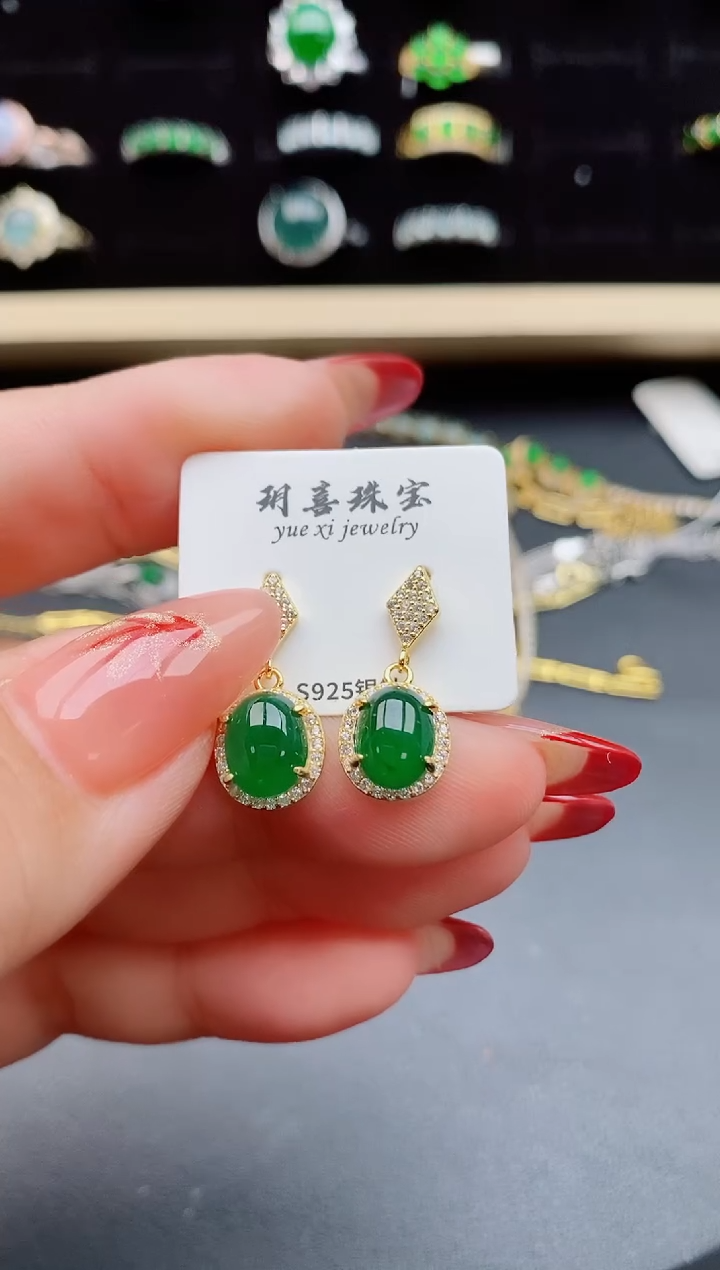 【闪购商品】翡翠耳饰银S925镶嵌21321321