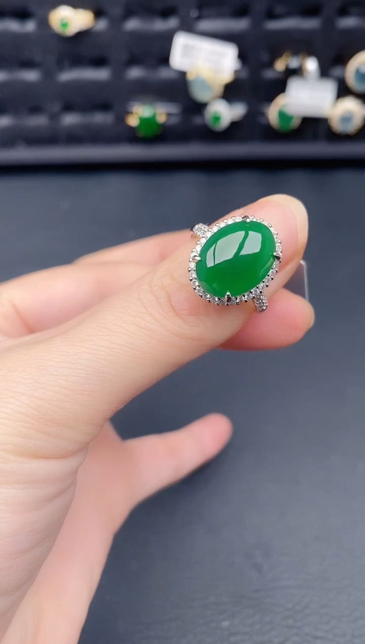 银S925镶嵌戒指翡翠天然a货翡翠162