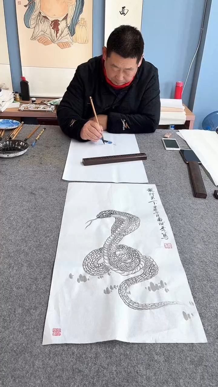 【闪购商品】国画金蛇献瑞、手绘蛇