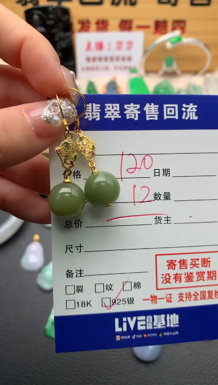 【闪购商品】和田玉耳饰银S925镶嵌21012431