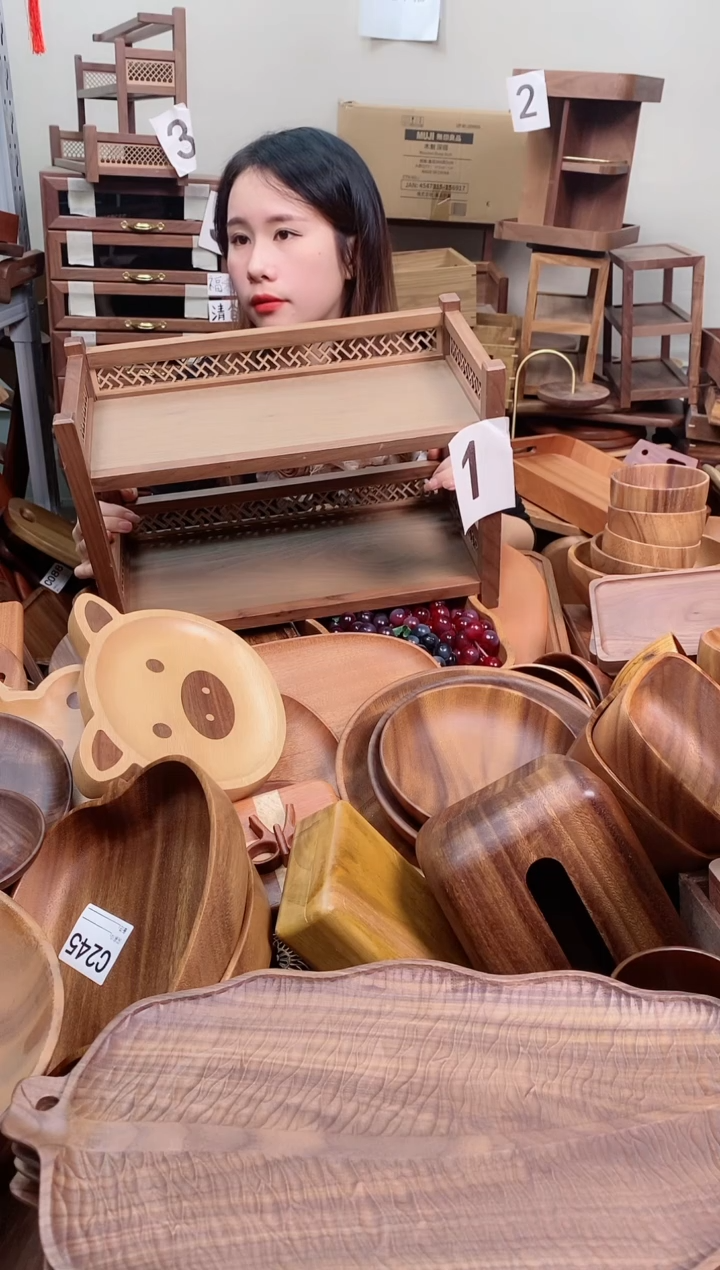 木 北美黑胡桃木双层卐字网格置物架40*30*16cm 