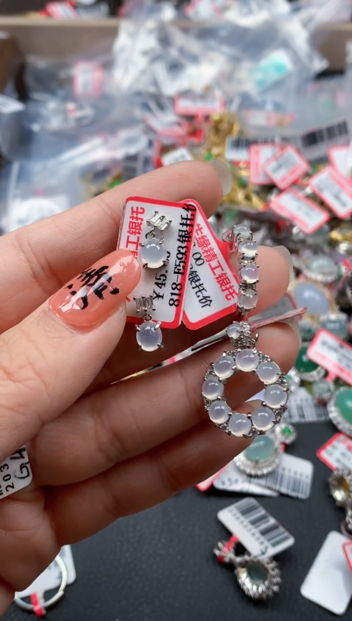 银S925镶嵌戒指翡翠天然A货缅甸翡翠