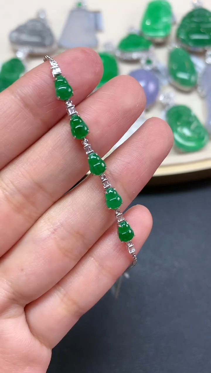 【闪购商品】翡翠手链18K金镶嵌Q185|4980