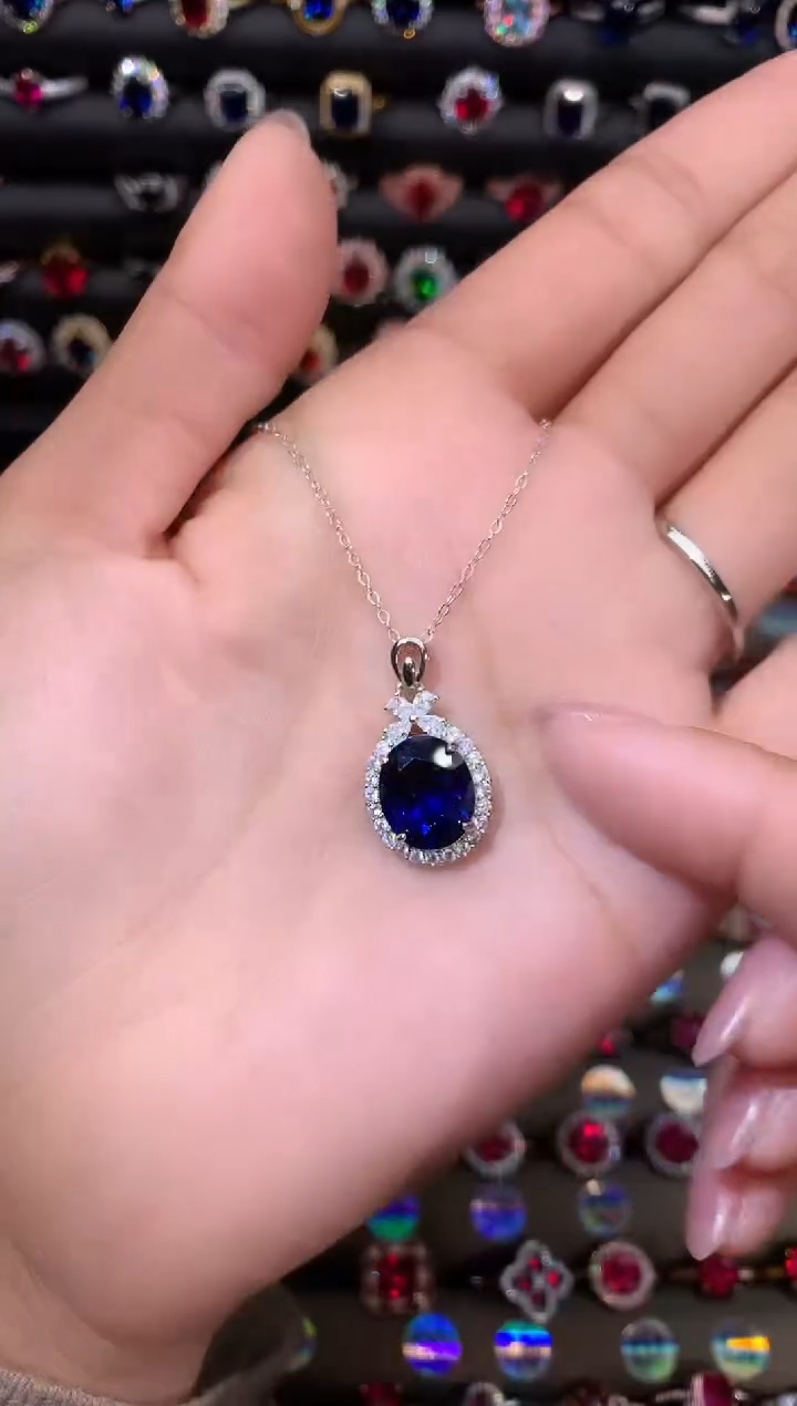 【闪购商品】蓝宝石吊坠(赠链)银S925镶嵌1