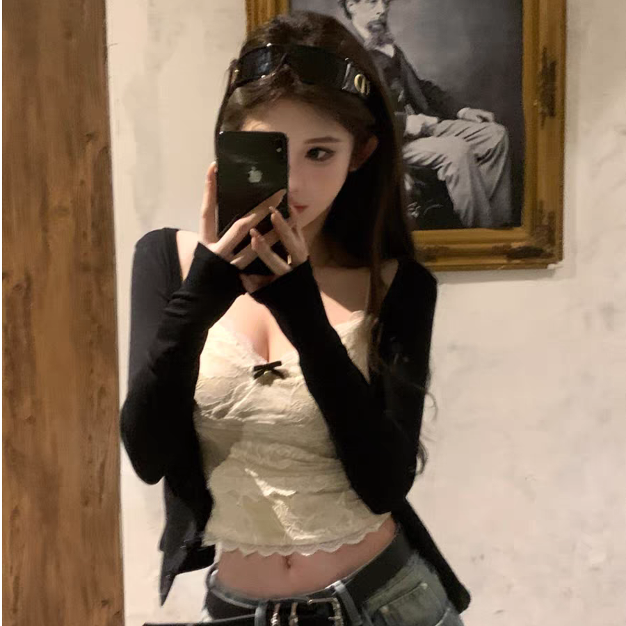 【柔柔】极昼黑夜 修身针织衫春夏短款遮肉薄款