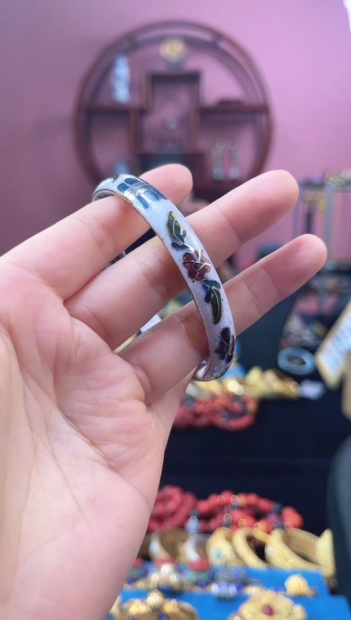 非遗 景泰蓝开口镯 56-64 白色