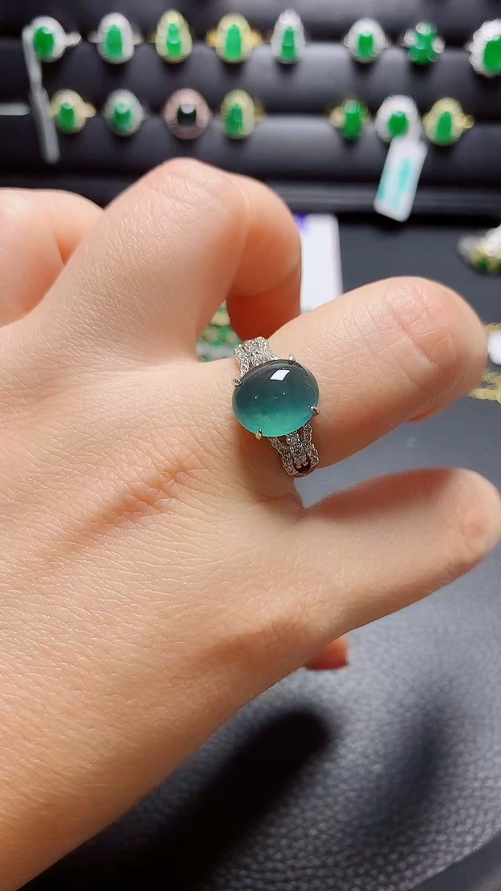 银S925镶嵌戒指翡翠天然翡翠A货s925银镶