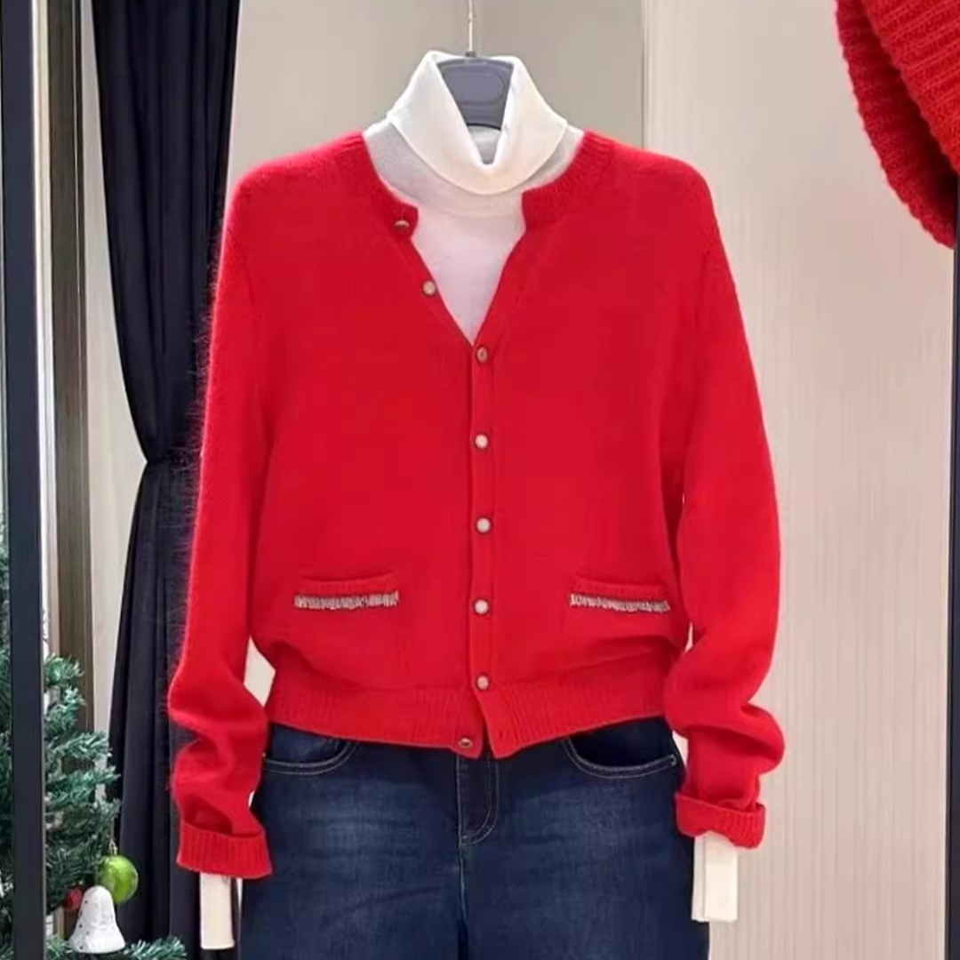 【商场同款】2025秋冬小香风针织开衫女圣诞新年氛围感毛衣5499272