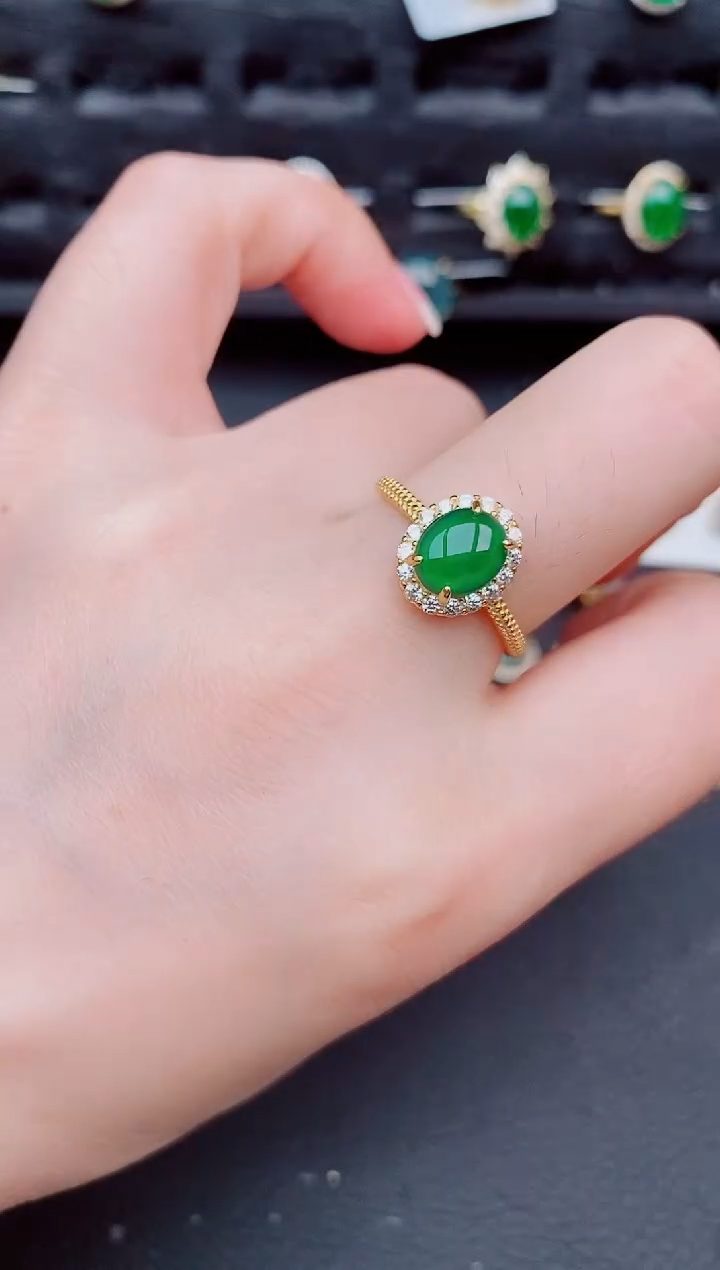 翡翠戒指银S925镶嵌天然a货翡翠348