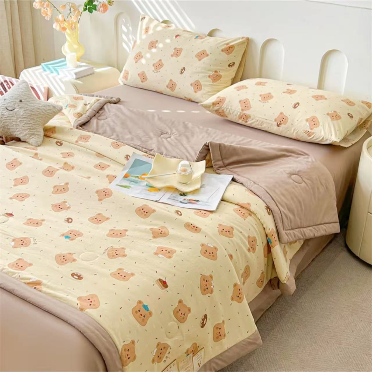 【北奈かわ会社】100*100cmA类有氧针织双层纱夏被空调被亲亲小熊