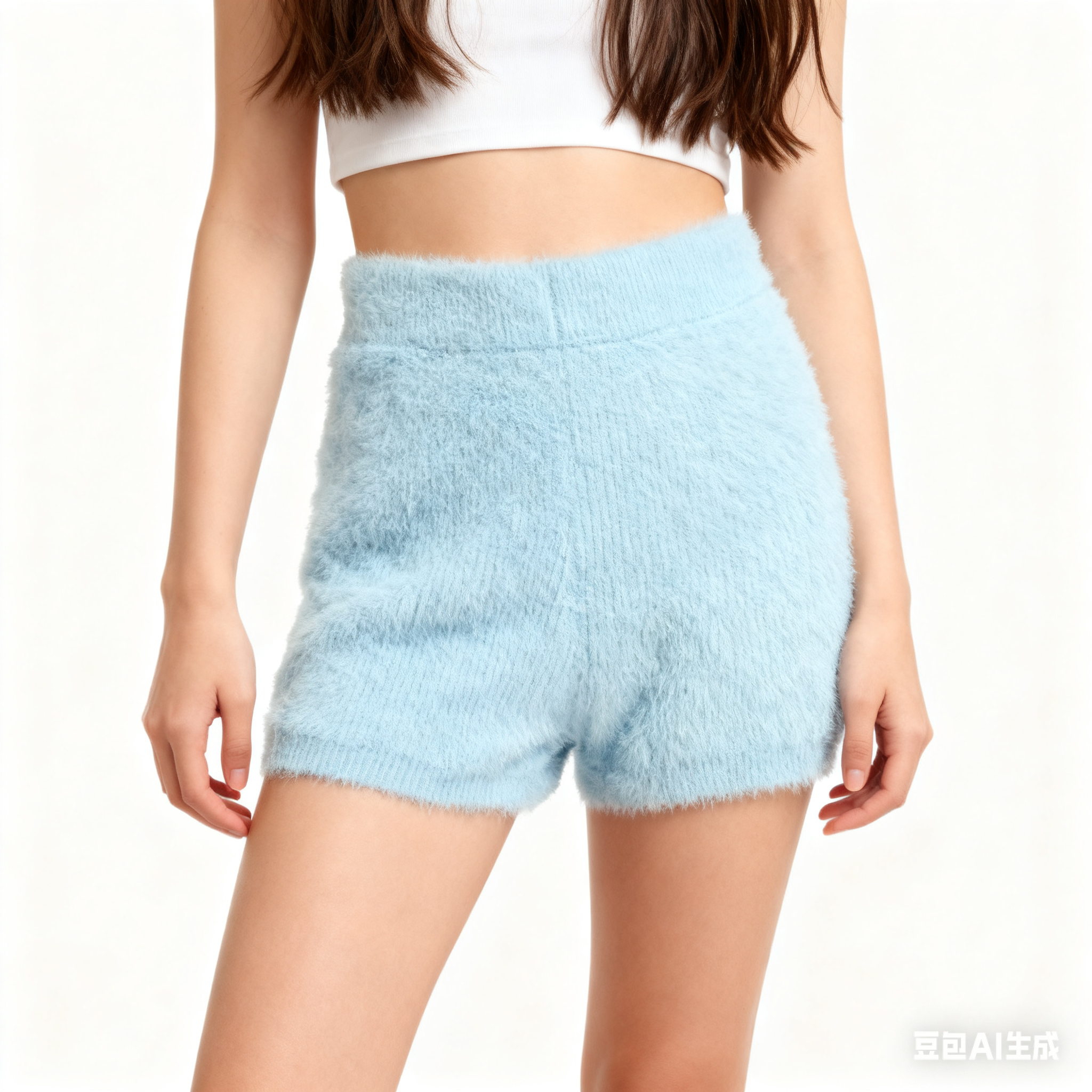 【ASKYO】针织仿貂冬季打底保暖柔软高腰家居裤短裤高弹纯欲风女士