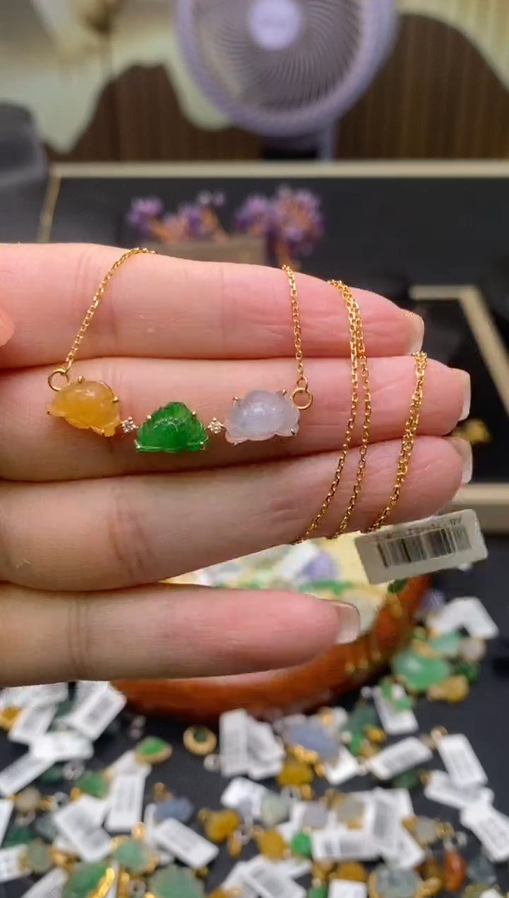 【闪购商品】翡翠18K金镶嵌颈饰净货17375