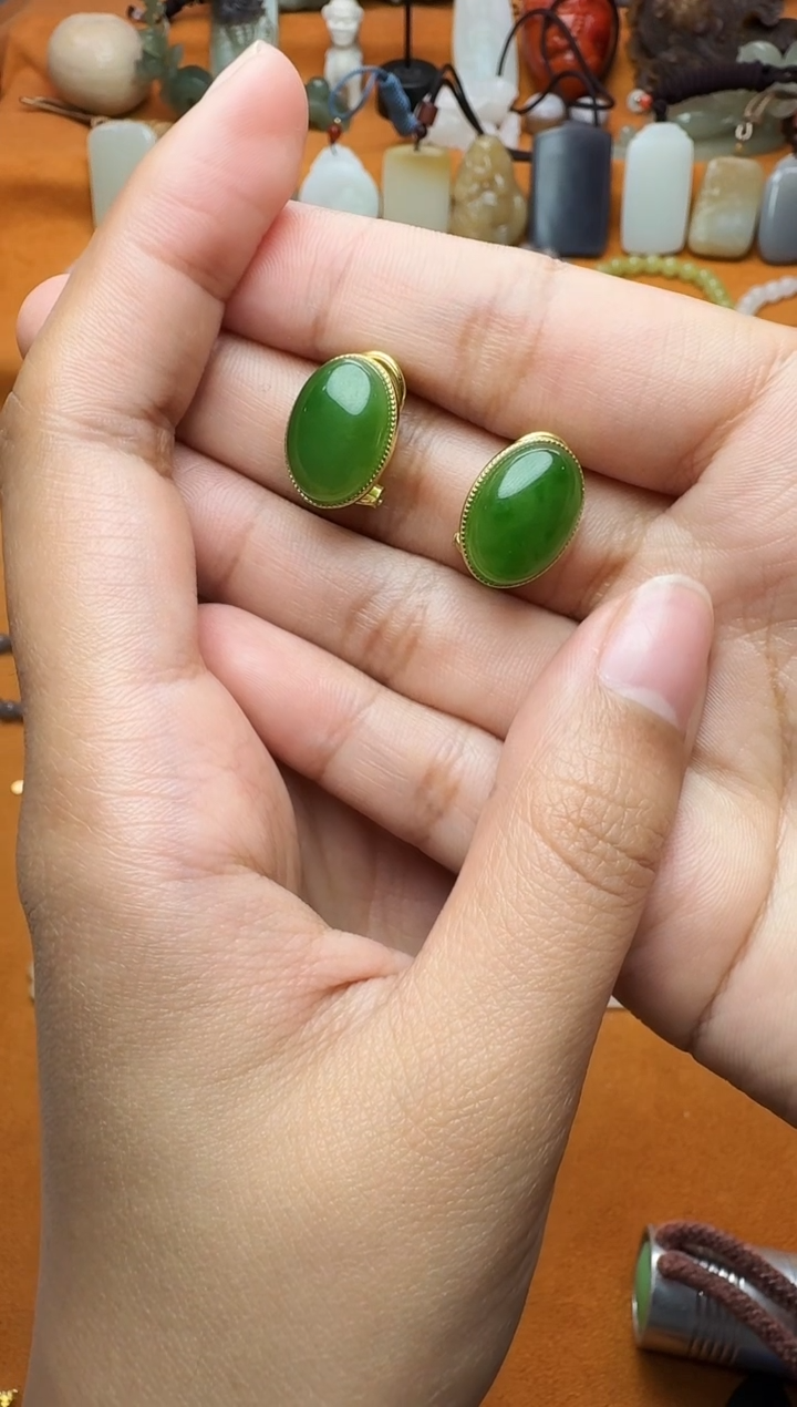 【闪购商品】和田玉耳饰银S925镶嵌蛋面耳扣03