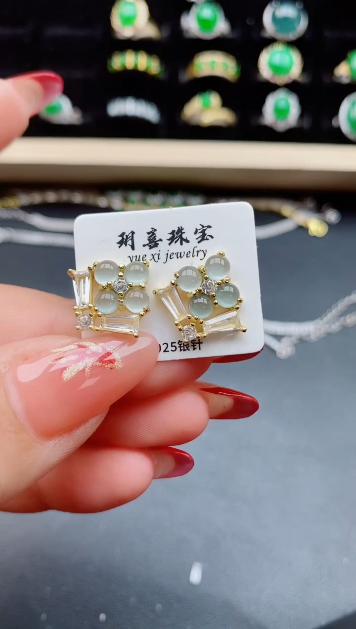 【闪购商品】翡翠耳饰银S925镶嵌8505050