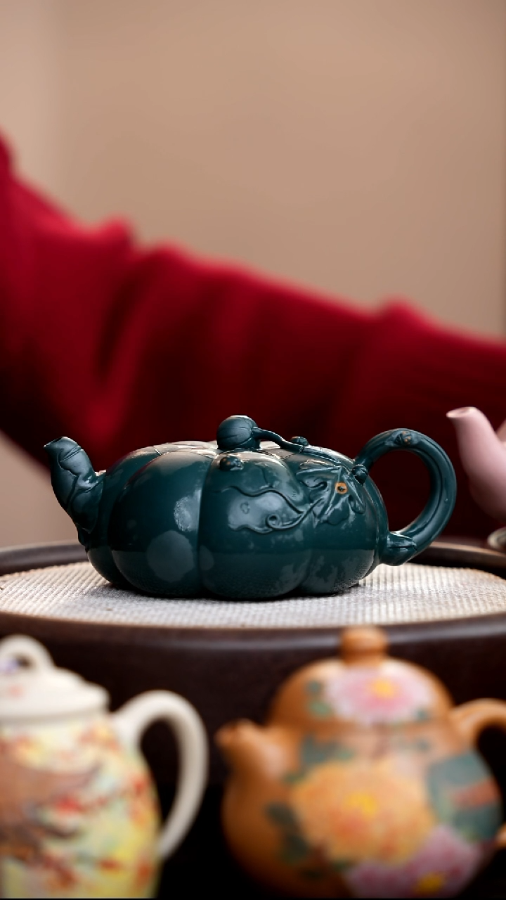 茶壶紫砂墨绿泥南瓜壶