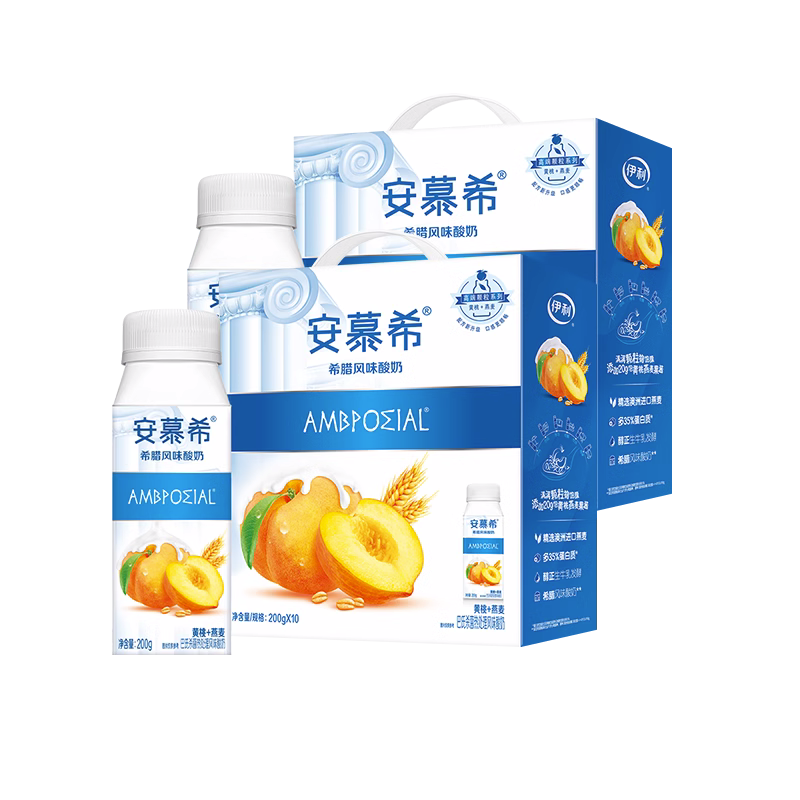【8月两提】伊利安慕希黄桃燕麦酸奶200g*10盒整箱