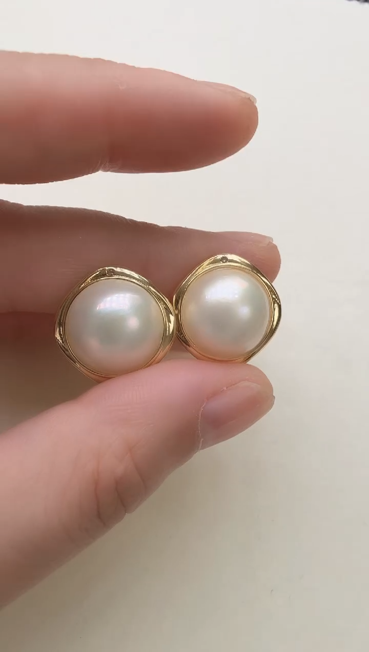 耳饰合金拼合珍珠（马贝珠）四方金色