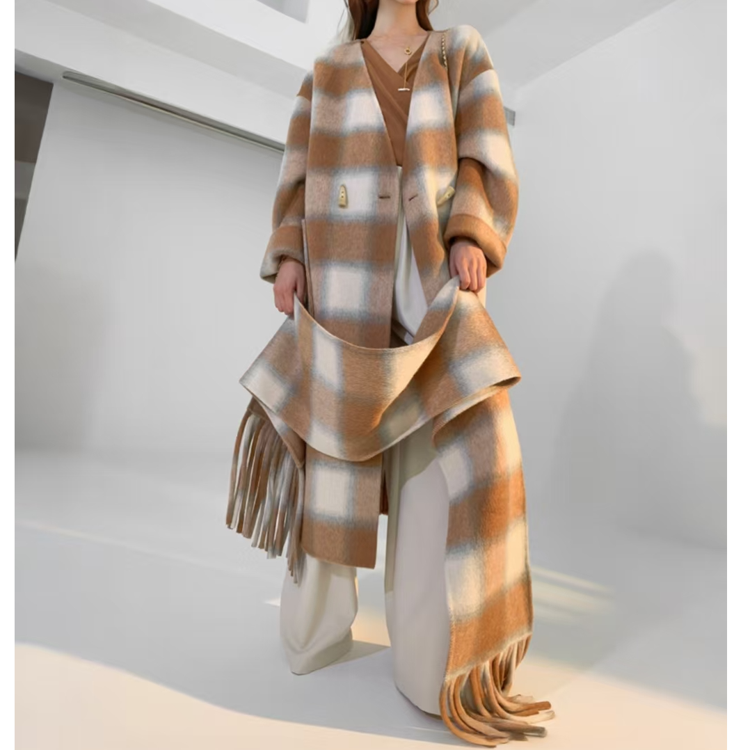 【英伦风长款大衣】新款高级感双面羊毛呢大衣牛角扣冬季外套1792