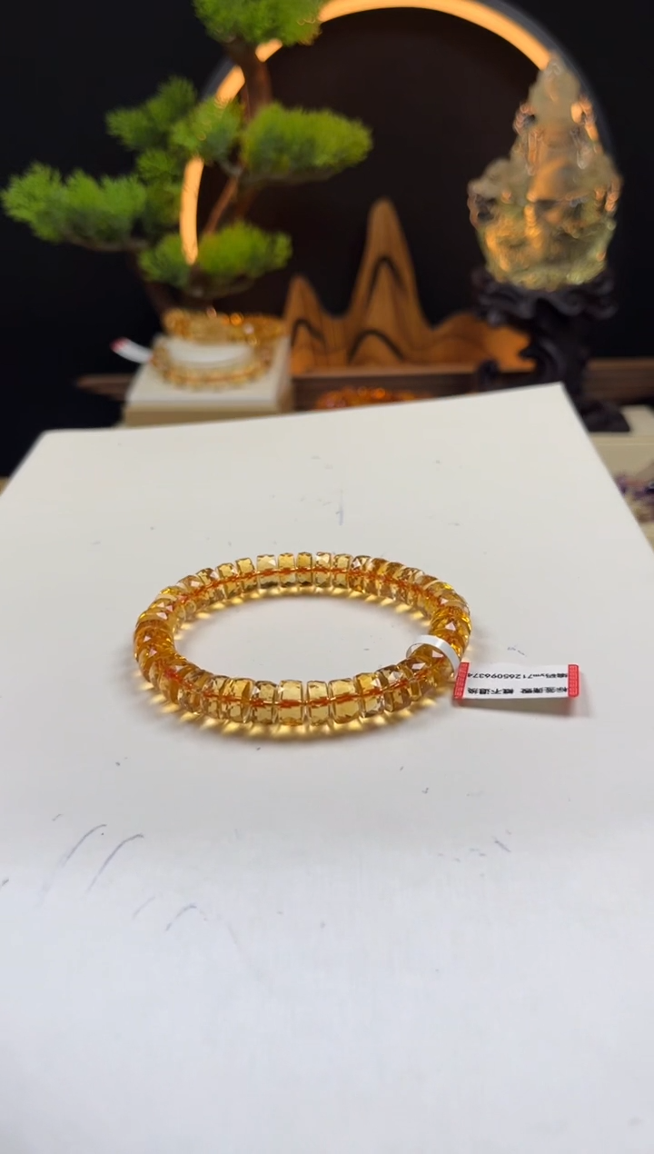 黄晶手链未镶嵌康****沙天然黄水晶直切手串9mm