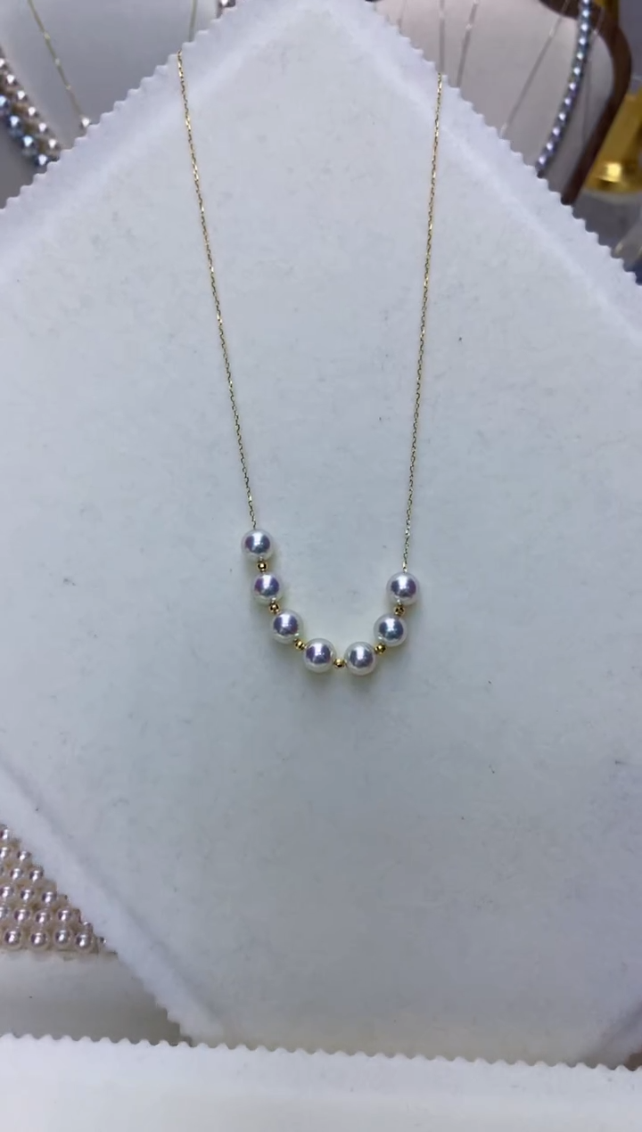 【闪购商品】海水珍珠饰品18K金镶嵌6-7微笑满天星项链