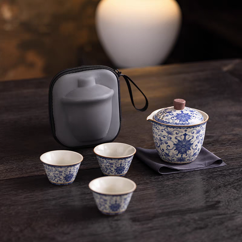 汝窑青花缠枝莲旅行茶具套装BB-2006