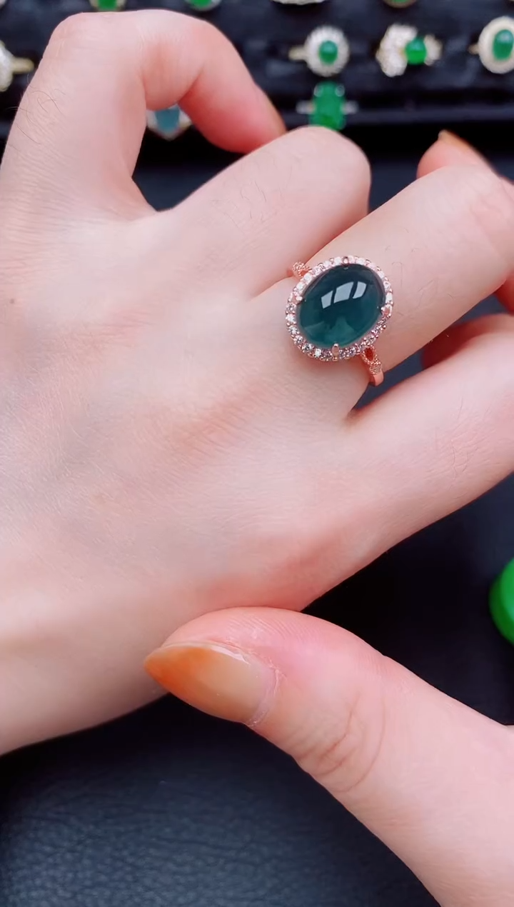 【闪购商品】翡翠戒指银S925镶嵌天然a货翡翠62