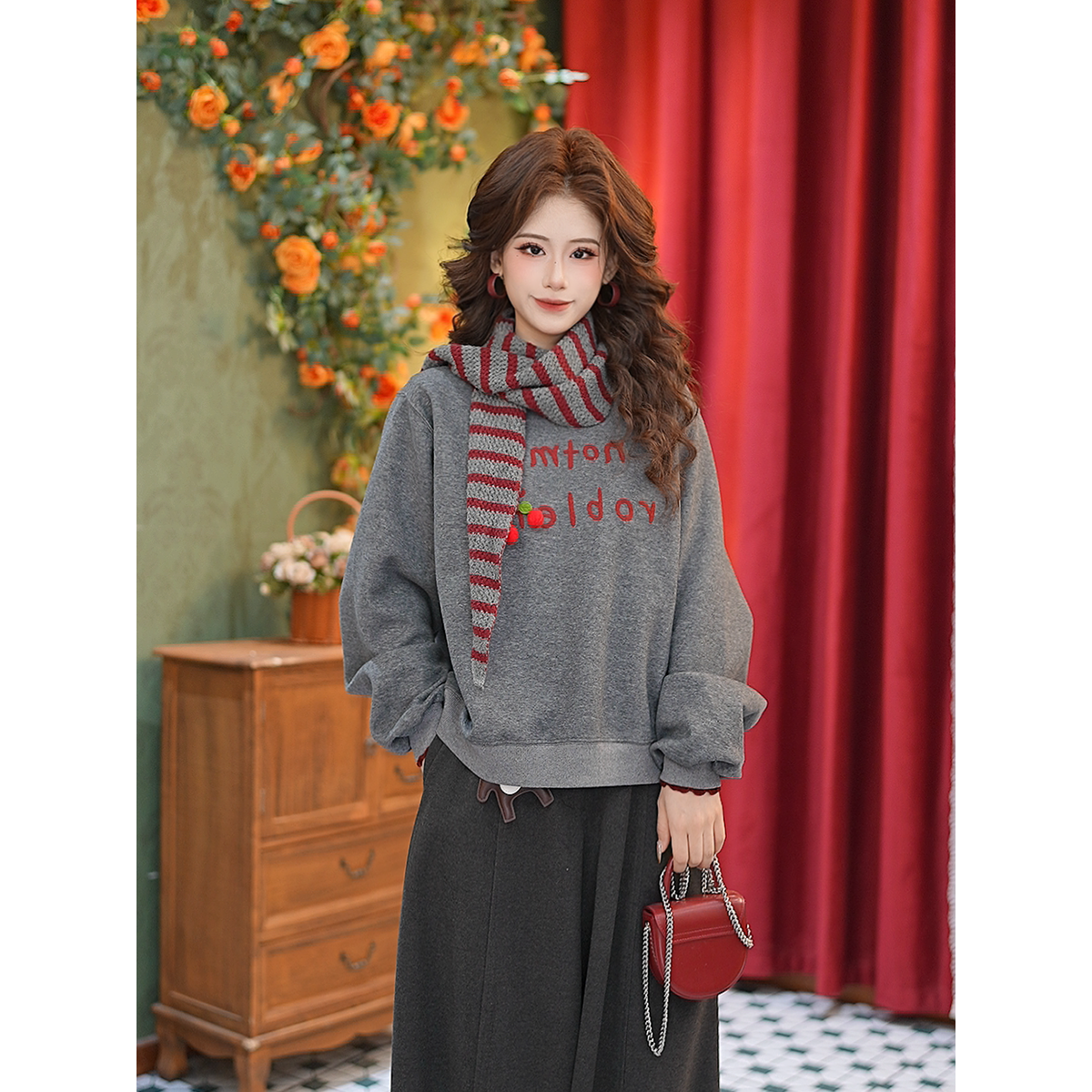 张嘉圆【雨娴】冬季字母刺绣长袖上衣女内搭打底毛针织衫#K10287