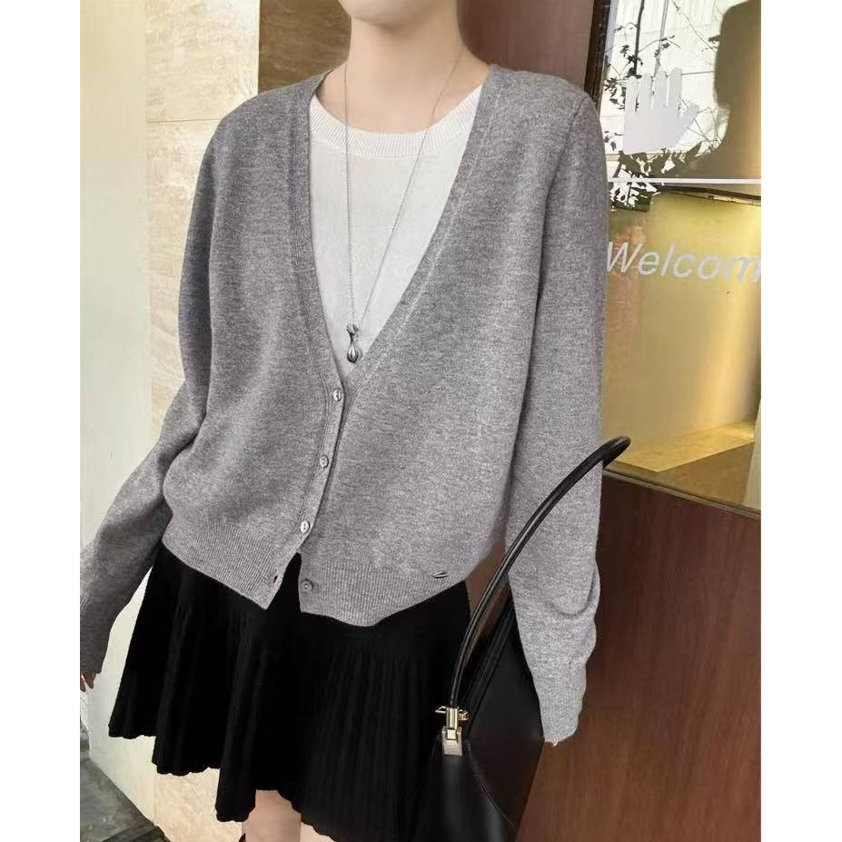 【V领假两件】春季新款韩版简约百搭针织假两件套头衫1269