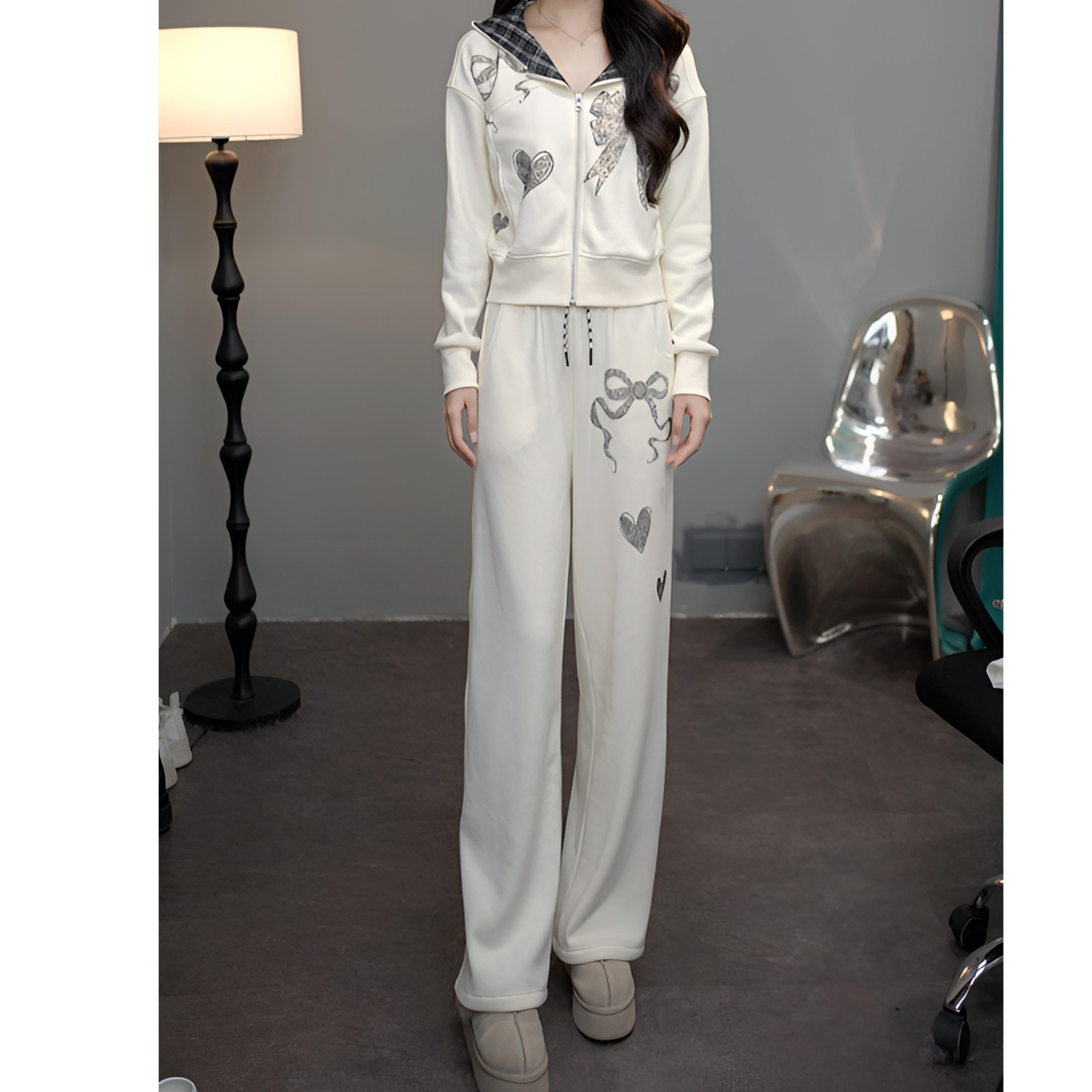 TCH私服冬款慵懒风烫钻时尚淑女米色休闲套装T75D07E1050轻奢tch