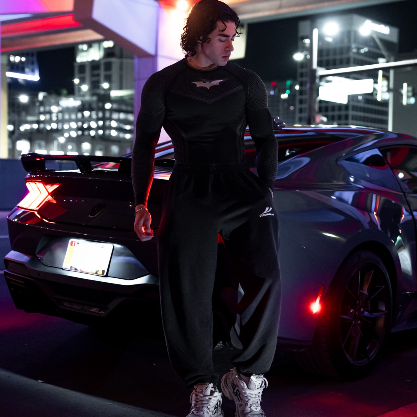 杨哥拉小蝙蝠长袖压缩衣健身衣透气上衣速干高弹器械健身打底吸汗