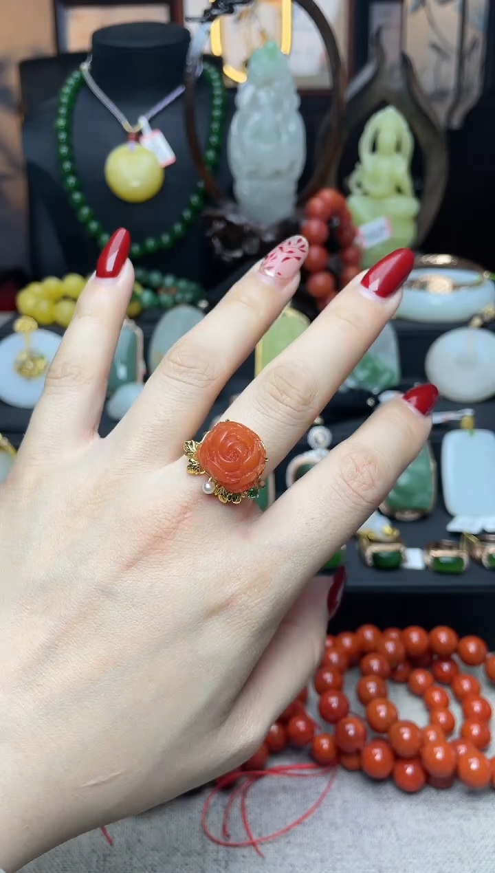 【闪购商品】南红玛瑙戒指银S925镶嵌戒指n041