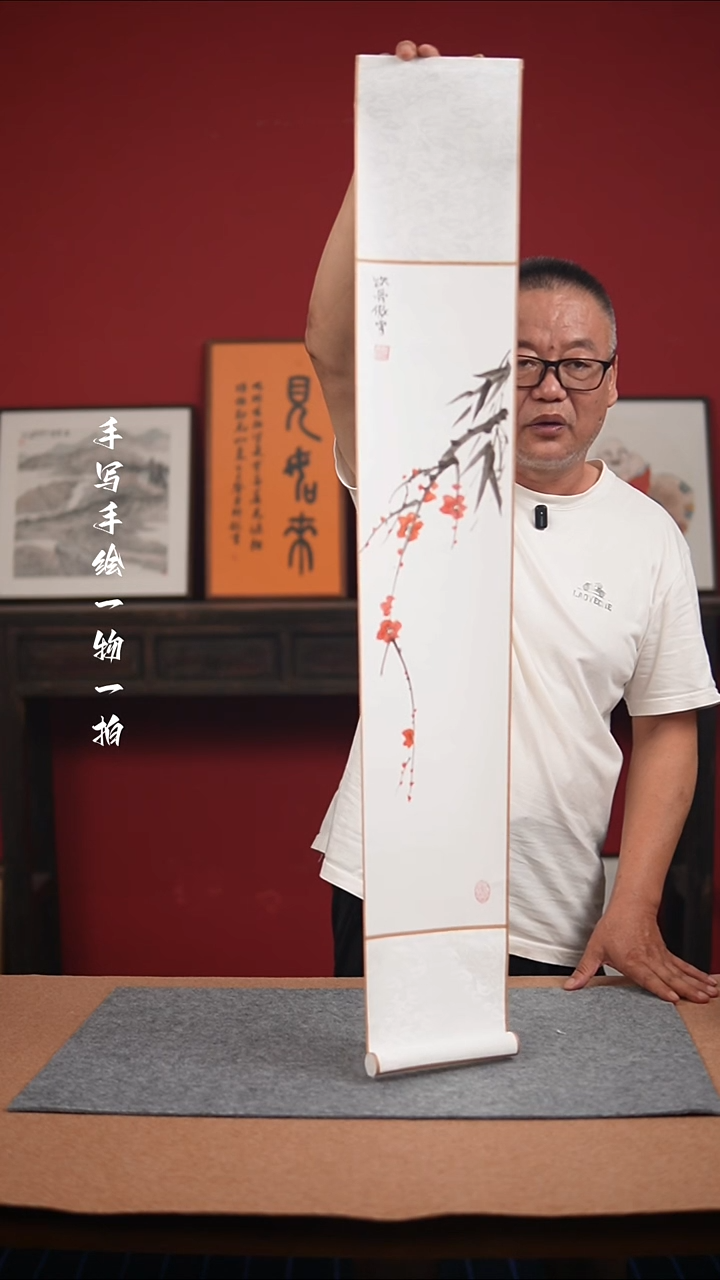 国画手绘-17*110卷轴花鸟