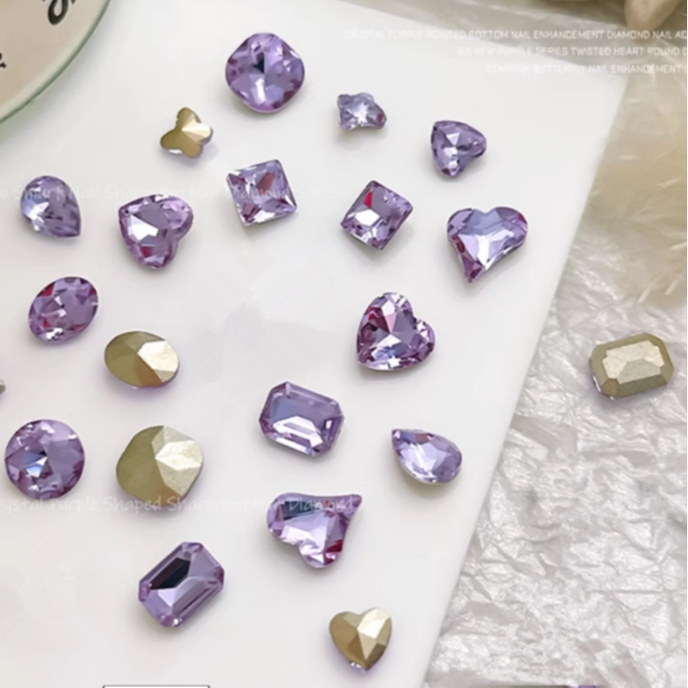 【0784】美甲K9水晶紫尖底异形钻紫气东来20颗混合，满30包邮