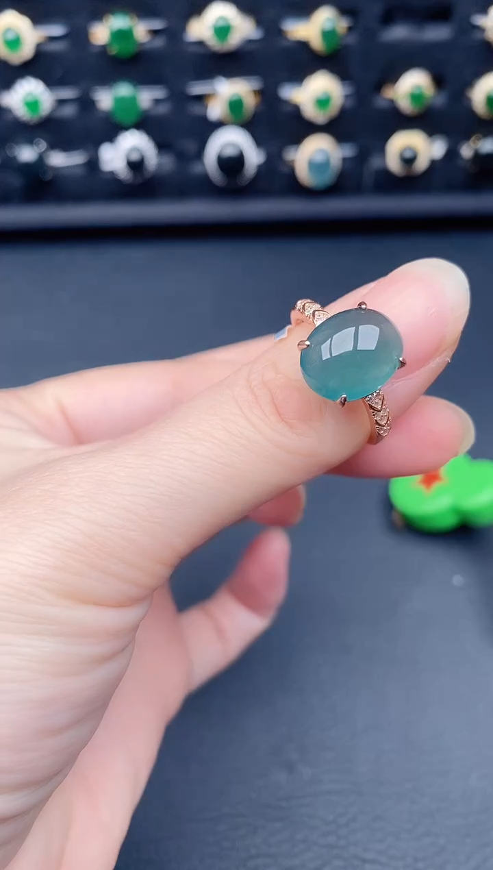 银S925镶嵌戒指翡翠天然a货翡翠82