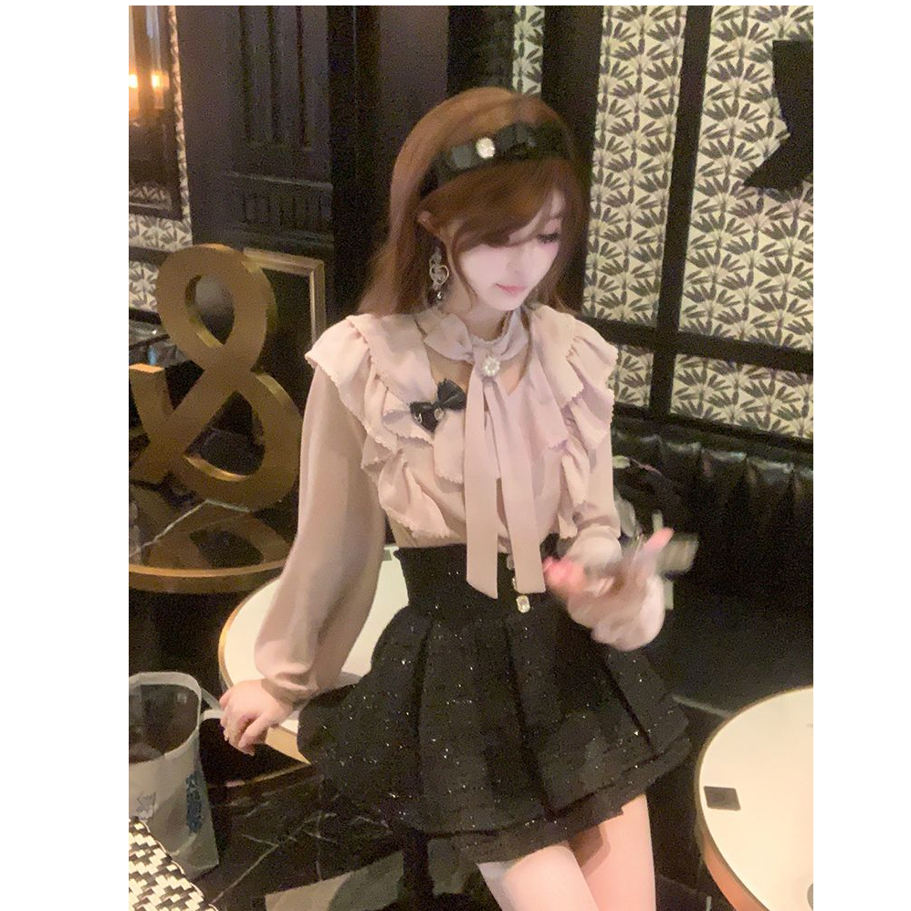 小香风秋装新款日系清楚系大小姐气质上衣半裙甜酷哥特风套装