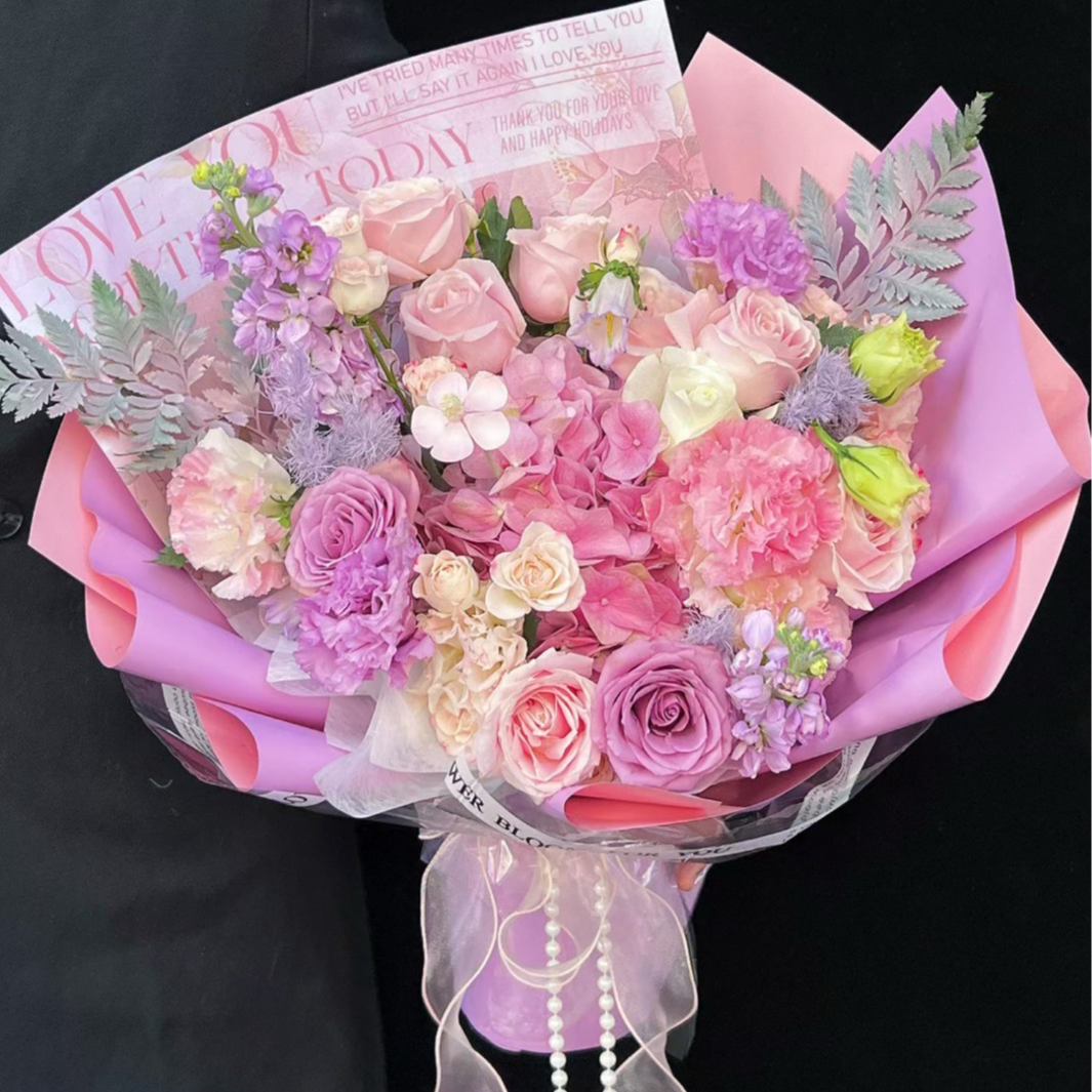 【花漾梦境】粉绣球搭配紫玫瑰粉紫色系高端鲜花花束/送女友/送国蜜/送长辈/生日鲜花