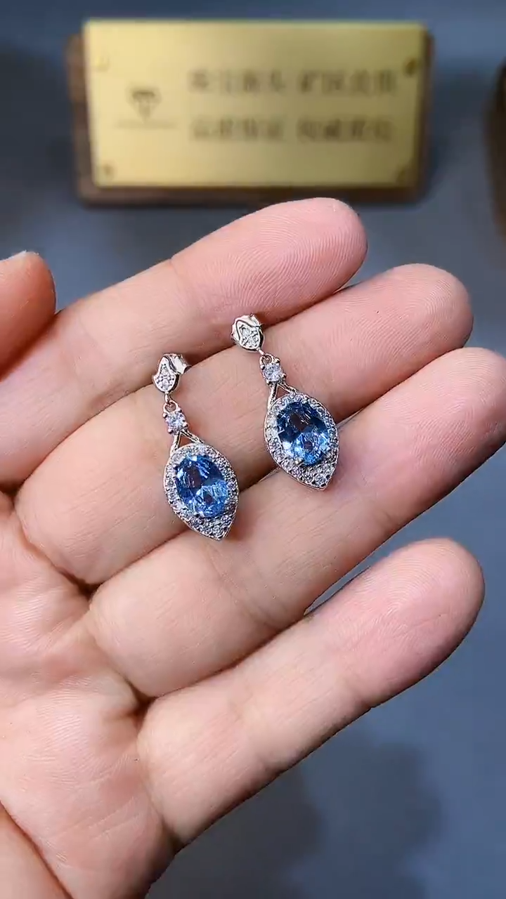 【闪购商品】海蓝宝石耳坠银S925镶嵌354