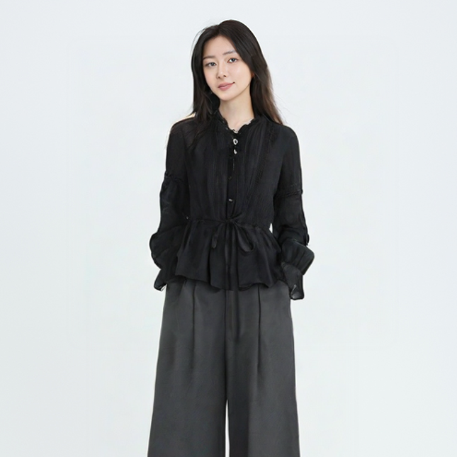 圣迪奥女装气质长袖时尚休闲黑色雅丹风衬衫S243Z0522