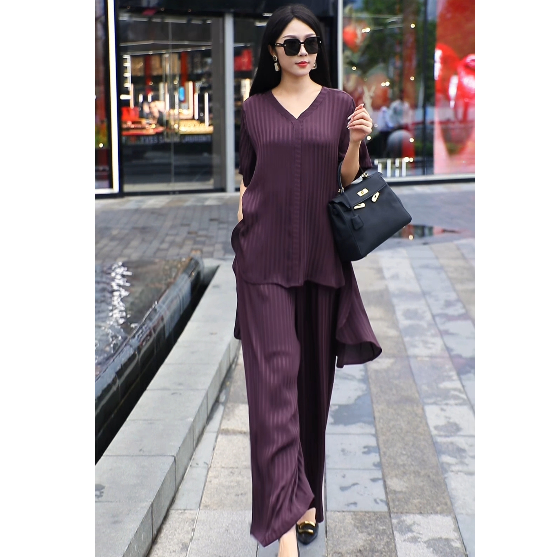 75522 极简风洋气轻职风v领套装