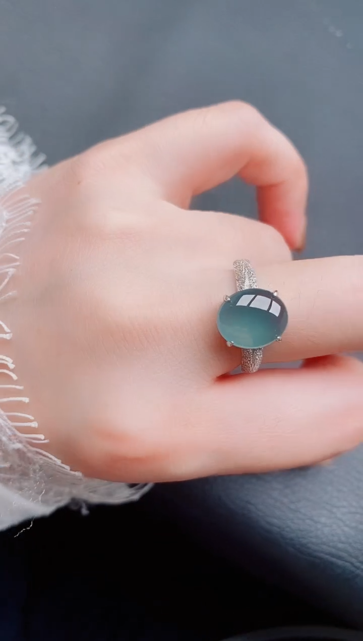 【闪购商品】翡翠戒指银S925镶嵌天然a货翡翠196