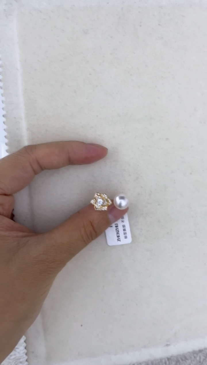 海水珍珠戒指银S925镶嵌戒指8-9