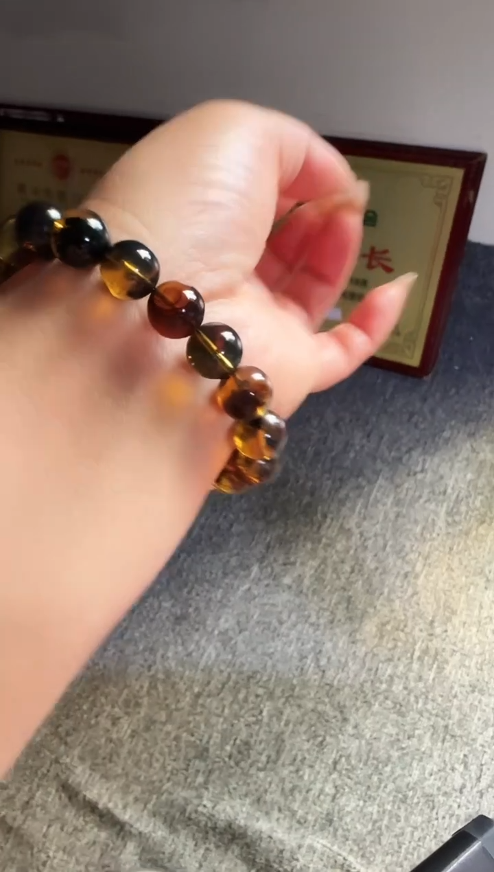 手串琥珀未镶嵌#25缅甸琥珀星际蓝翁珀手串10mm