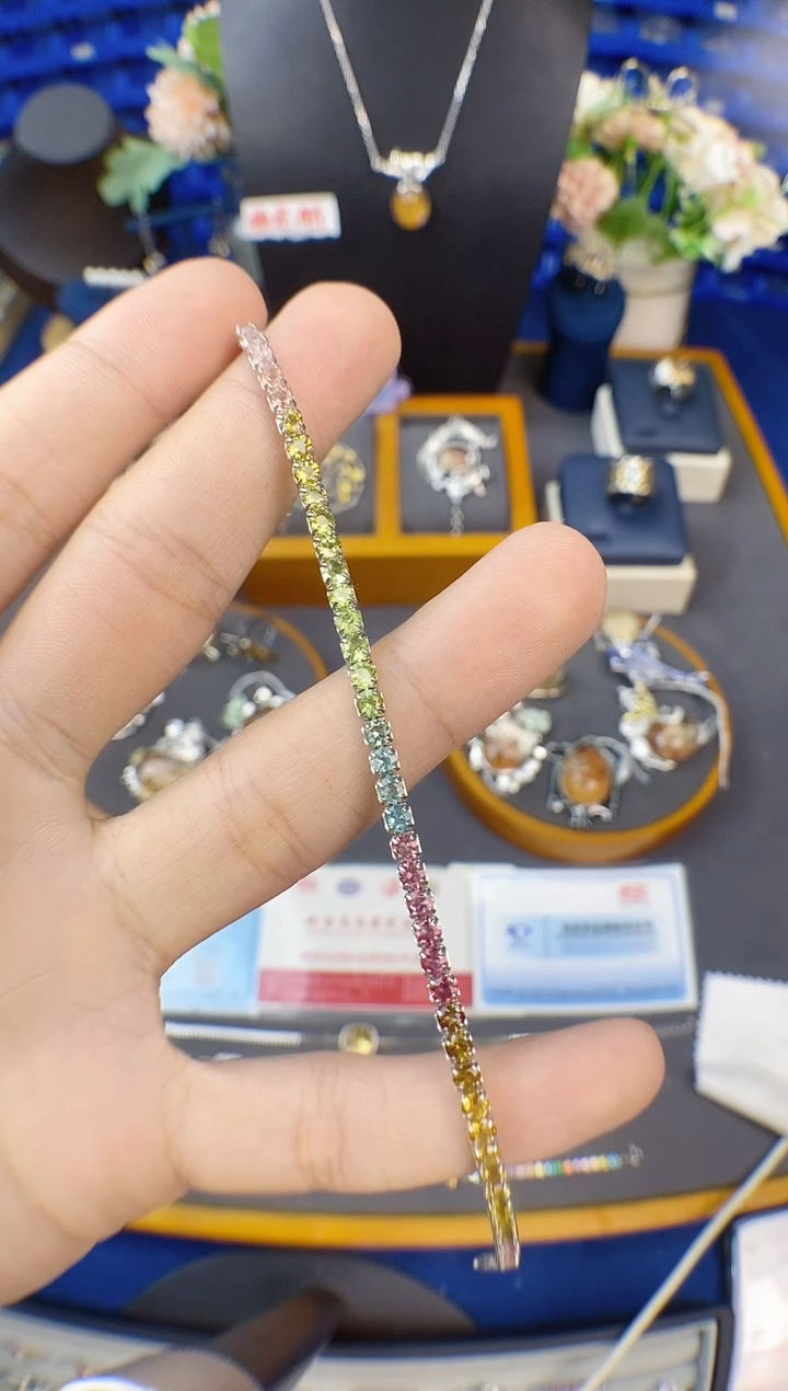 【闪购商品】碧玺手链银S925镶嵌带证书