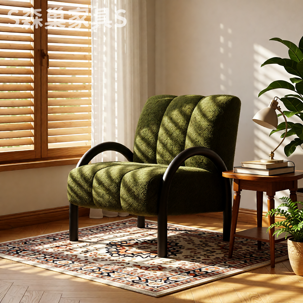 中古风单人沙发椅布艺设计师款懒人休闲椅子复古客厅阳台靠背单椅